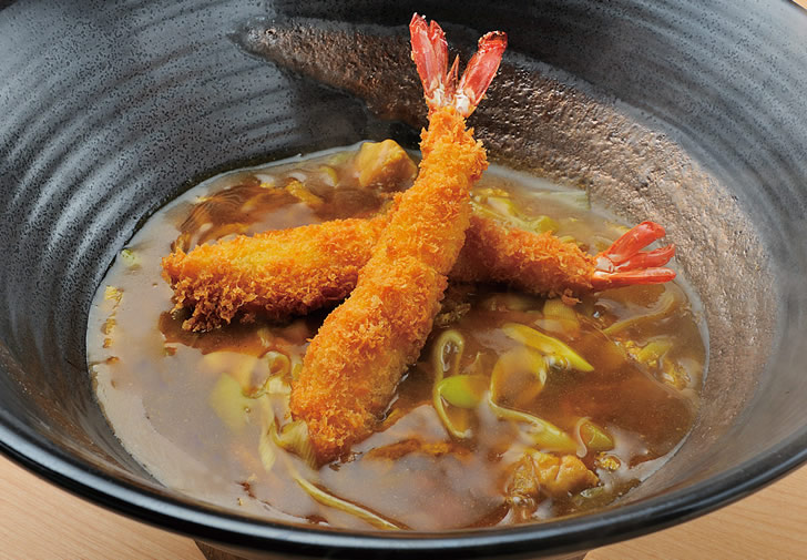 ▲Deep-fried shrimp curry Kishimen